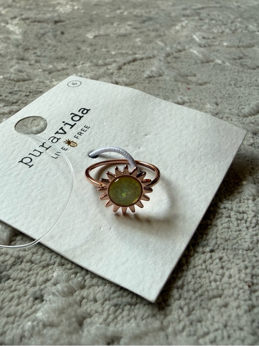 Pura Vida Rose Gold Sunburst Ring with Yellow  Gem